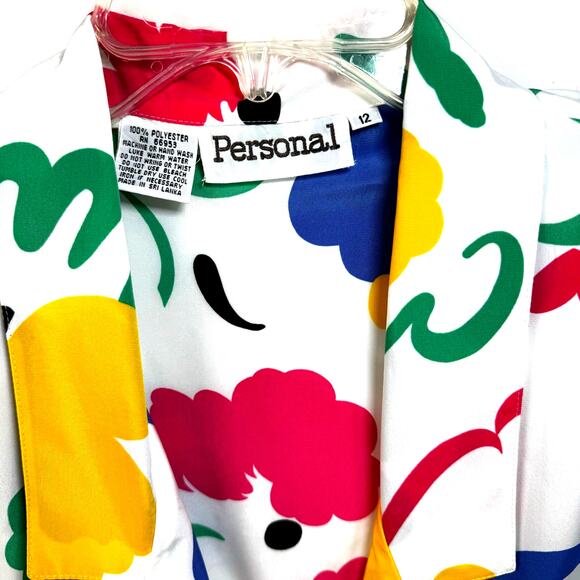 Vintage 90s Personal Blazer Size 12 Artsy Abstract Print Lightweight Silky Boxy - Picture 2 of 7